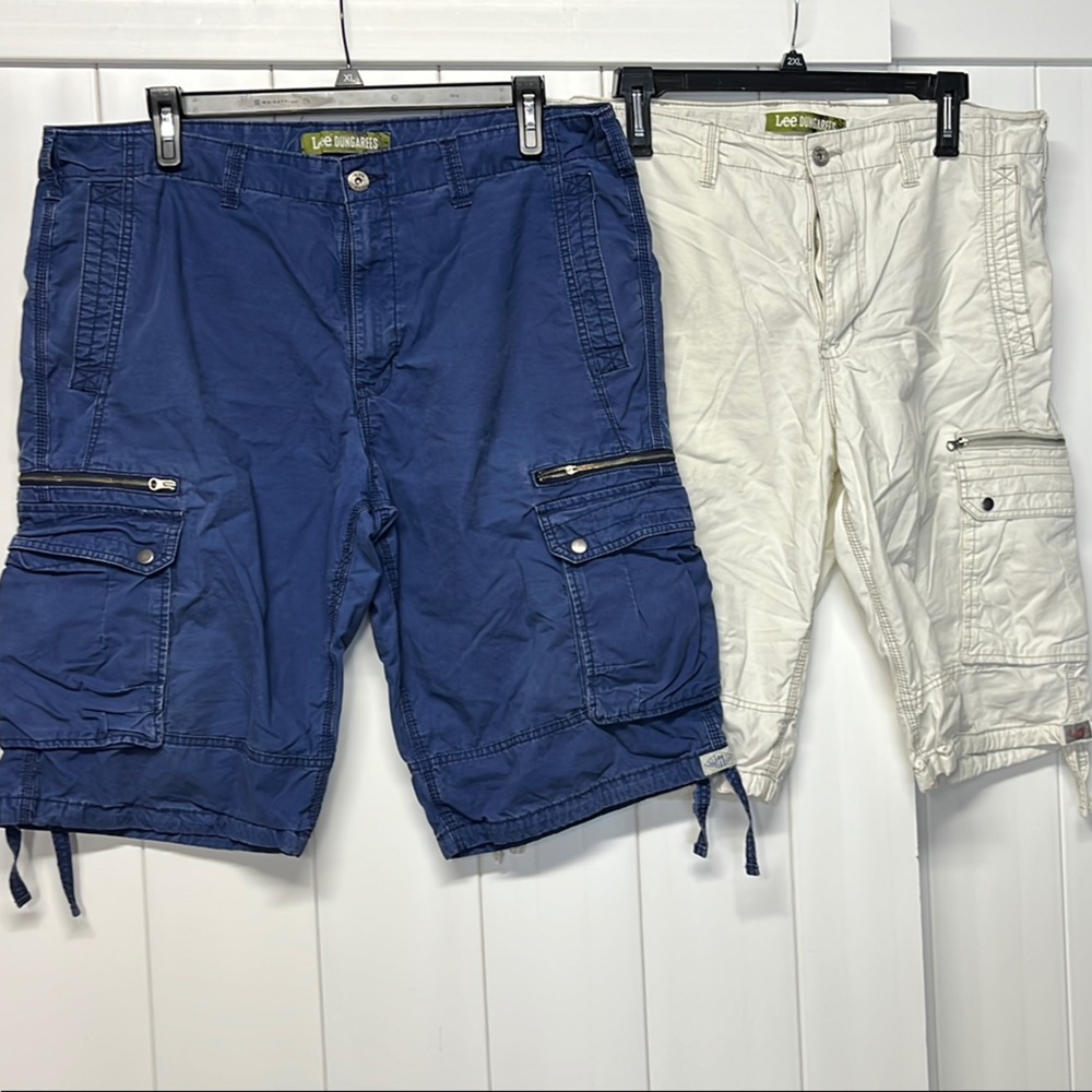 Men's Lee Dungarees Blue and Cream Cargo Shorts Size 40